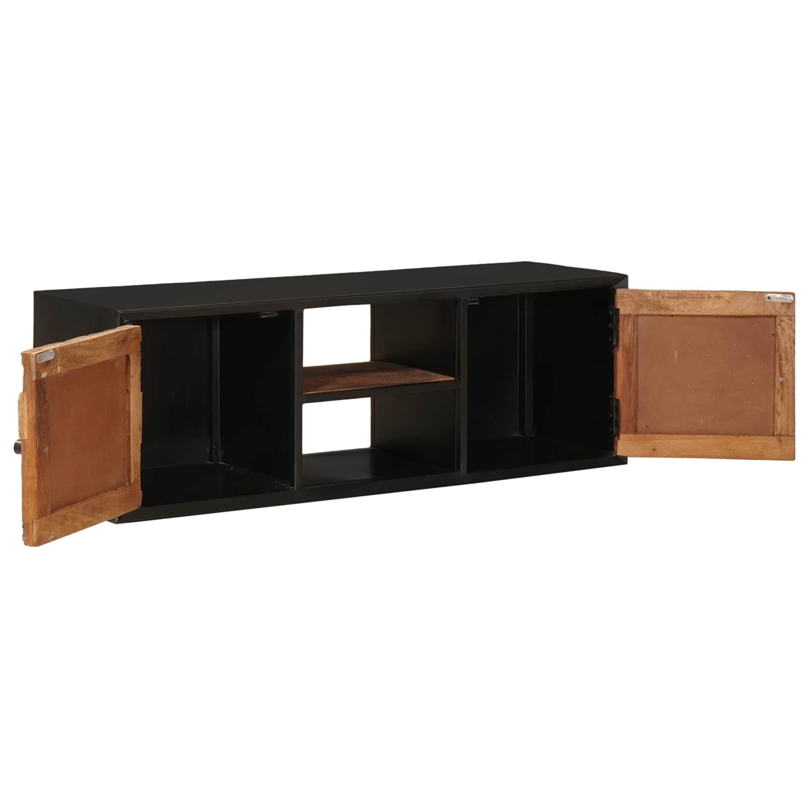 Szafka pod telewizor 105 x 30 x 35 cm lite drewno | Drewno z recyklingu, 2 przegródki, do salonu, wytrzymałe, do użytku wewnątrz pomieszczeń