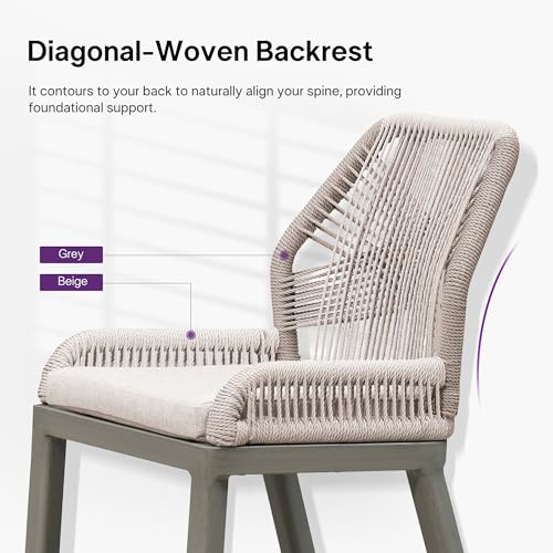 Image of PURPLE LEAF Bar Stools Set of 4 Outdoor Bar Height Metal Tall Chairs Modern Wicker Woven High Barstools 30 inch with Back Patio Dining Bar Stool Chairs