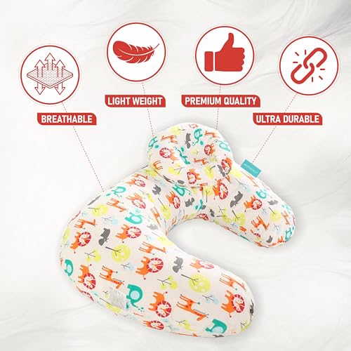 Image of Motherly Maternity Feeding Pillow for Newborn Baby with Detachable Cotton Cover & Convinient Side Pocket, Nursing Pillow with Extra Baby Head Pillow, Infant Support for Baby & Mom Cradle (Zoo)