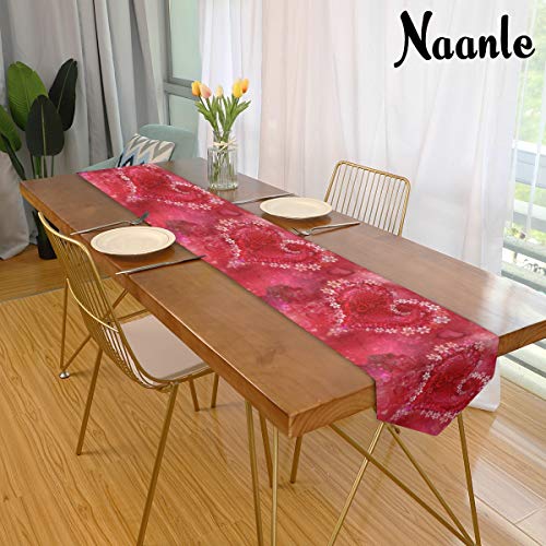 Naanle Double-Sided Mother's Day Happy Valentines Day Love Polyester Table Runner 13 X 70 Inches Long Red Table Top Decoration #TOP3