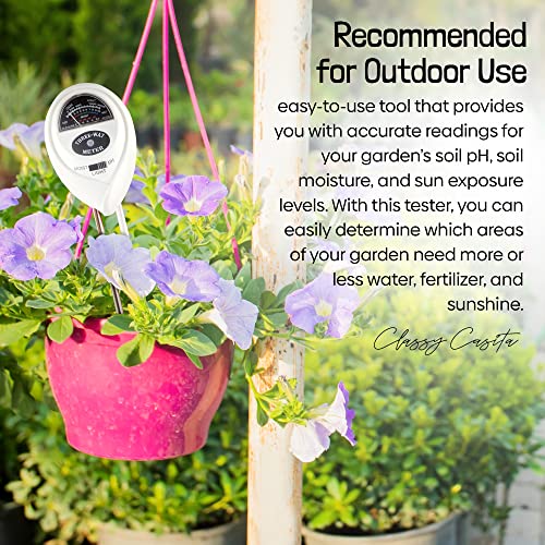 Classy Casita 3-In-1 Garden Soil Tester- Three Way Plant Soil Test Kit To Measure Soil Moisture, Ph-Value, And Sunlight, Indoor And Outdoor Measuring Tool For House, Garden, Lawn,& Farm, White. #TOP1