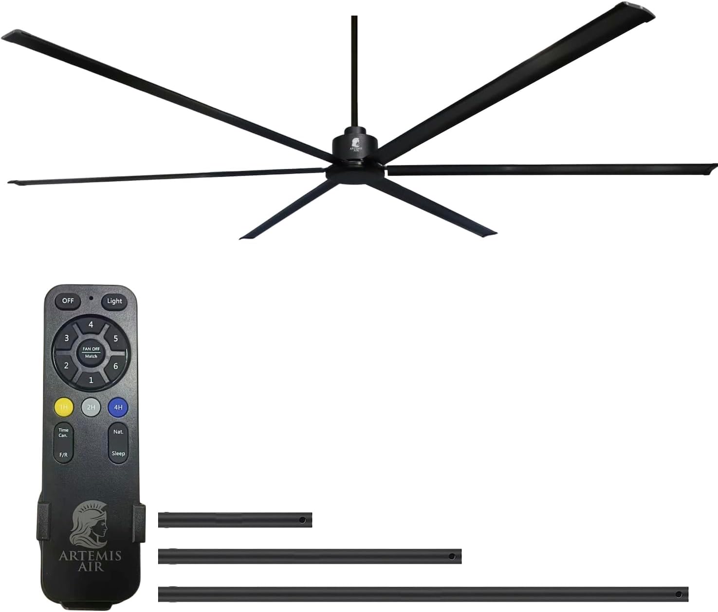 120-Inch HVLS Industrial Ceiling Fan +28,000 CFM Large Commercial Ceiling Fan with Remote, PMSM Motor, 6 Speeds, Reversible, for Warehouse, Gym, Barn, Shop, Garage | Orion 120" (Black)