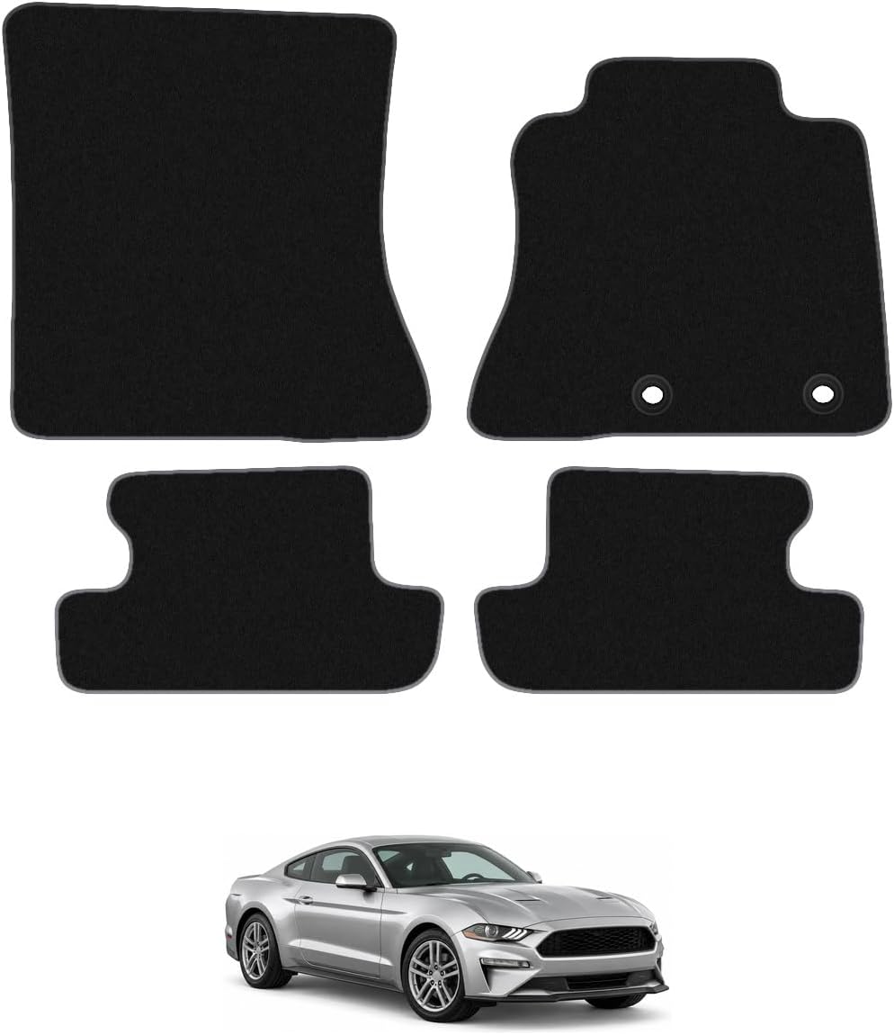 car mats for Ford Mustang 2015-2024 4 clips Car Mats UK-Made Tailored Fit Carpet Floor Mats Full Coverage Grey Trim