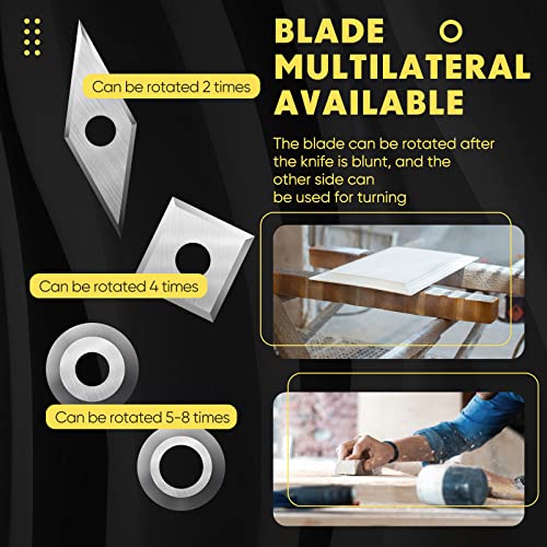12 Pieces Tungsten Carbide Cutters Inserts Set for Wood Lathe Turning Tools Include 11 mm Square with Radius, 12 mm and 8.9 mm Round, 30 x 10 mm Diamond with Pointed Point