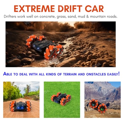 Image of Vikrida 2.4GHz Remote Control Extreme Drift Stunt Car for Kids | 360 Degree Limit Drift Car, Left & Right Rotation - Orange