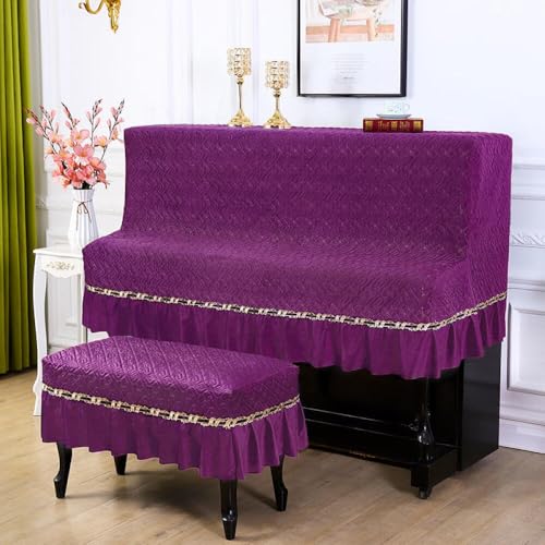ピアノカバー アップライト トップカバー 標準直立型ピアノ用 電子ピアノ フルカバー おしゃれ シンプル 北欧 レース 優雅 ピアノ掛け 防塵カバー -パープル||ピアノ 148〜154cm