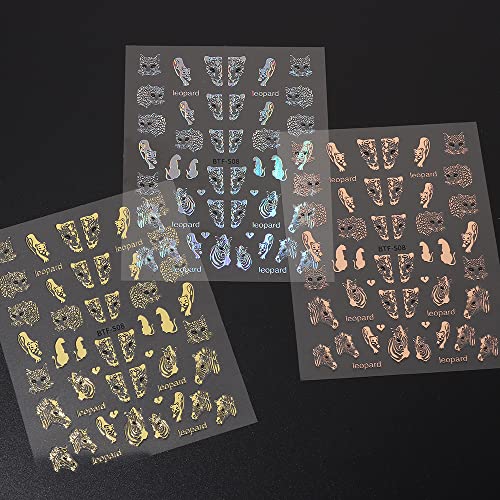 Laser Glitter Leopard Nail Art Stickers,Gold Hollow Out Nail Stickers 3D Self-Adhesive Rose Gold Nail Decals Animal Nail Designs Stickers For Nails Women Nail Supplies,6 Sheets #TOP5