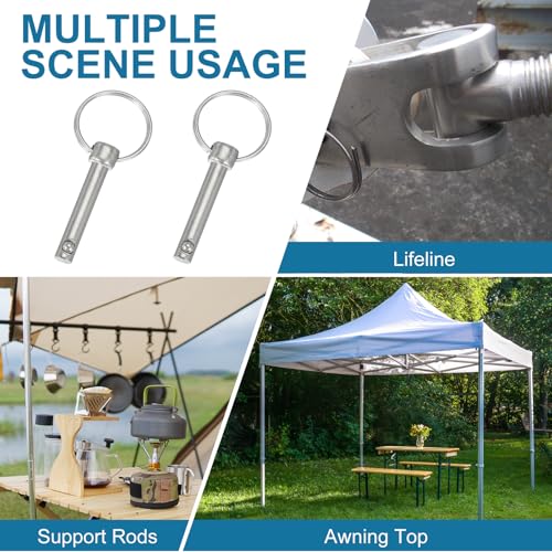 QUARKZMAN Schnellspannstift, Durchmesser 1/4 (6mm) Nutzlänge 1,02 (26mm) Gesamtlänge 2,28 (58mm) Bimini Top Pin Marine Hardware Kohlenstoffstahl für Bootszubehör, Packung mit 4