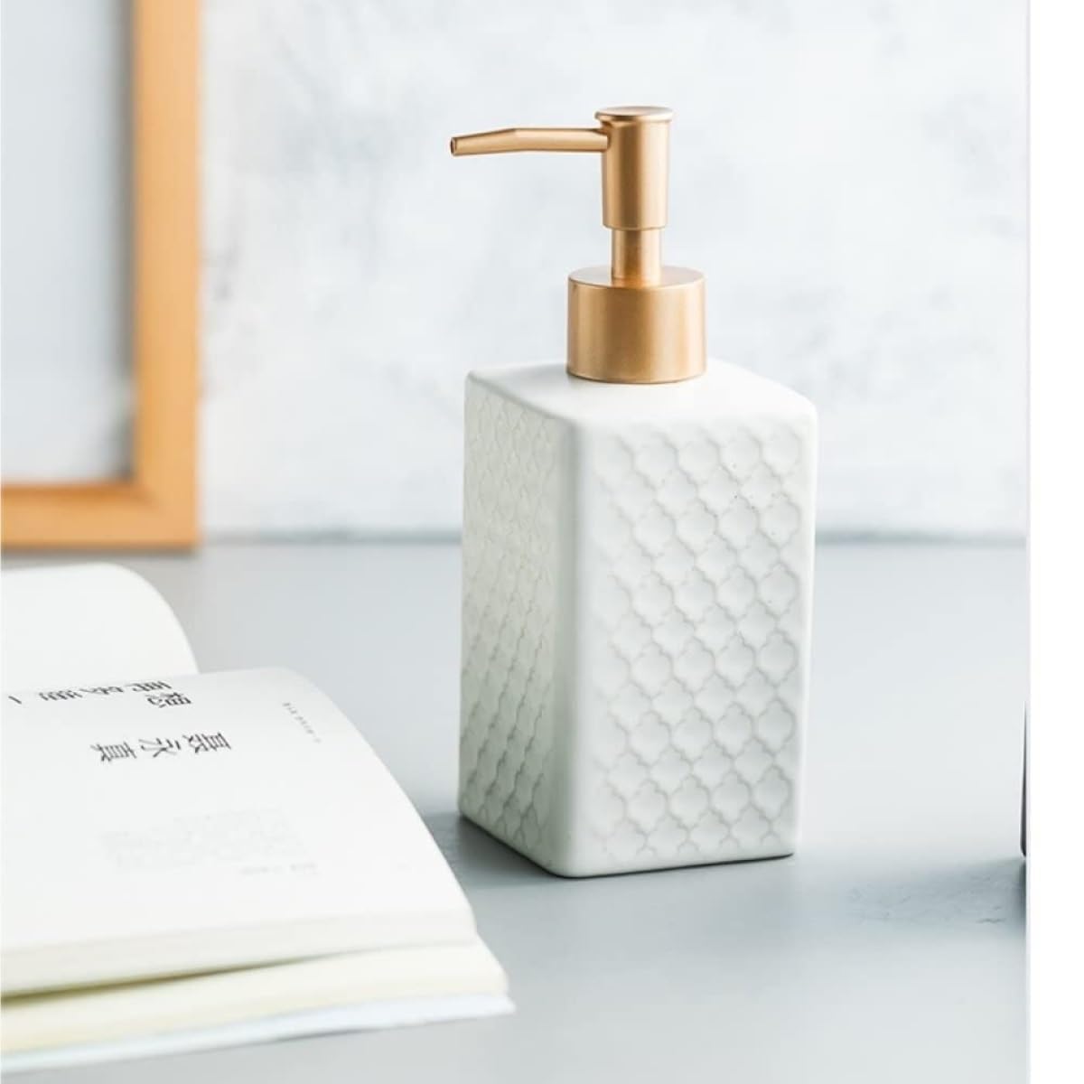 Dispenser Sapone Ricaricabile Bagno Cucina Ufficio Dispenser per Liquidi in Ceramica per Flacone per Dosatore Liquido(Black)
