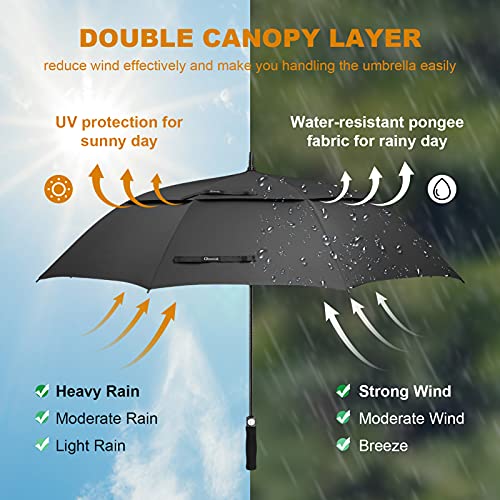 Obemisk Extra Large Golf Umbrella，62/68 Inch Double Canopy Vented Windproof Waterproof Umbrella，Automatic Open Golf Umbrella For 2-3 Men #TOP2