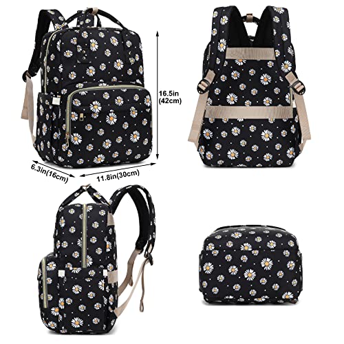 Kouxunt Daisy Black Laptop Backpack College Bookbag School Backpack For Women Girls, Travel Backpack 15.6 Inch Computer Backpacks #TOP3