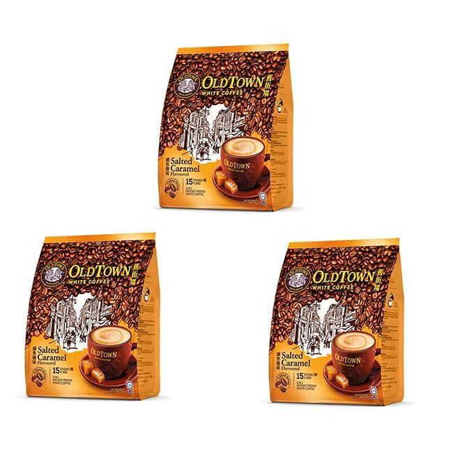 OLD TOWN Salted Caramel Flavor Coffee, 18.52 Ounce, 35g * 15 Sticks (2 Pack | 3 Pack | 4 Pack) (3 Pack, Salted Caramel Flavor)