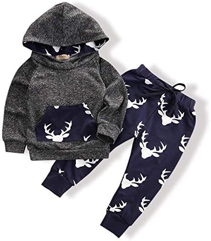 Toddler Infant Baby Boys Deer Long Sleeve Hoodie Tops Sweatsuit Pants Outfit Set