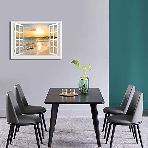 Creative View Canvas Prints Wall Art Lavender Garden Sunflower With Sunset Wall Art Painting, Elephant Beautiful Landscape, Framed Print Poster For Living Room Bedroom (Window Seaview) #TOP2