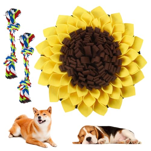 AOUZOVLI Tappeto Olfattivo Cane,Tappetino Sensoriale Cane,Motivo A Girasoli Tappeto Olfattivo,Con 2 Corda Da Gioco Per Cani,Favorisce La Ricerca Naturale Del Cibo E Allevia Lo Stress