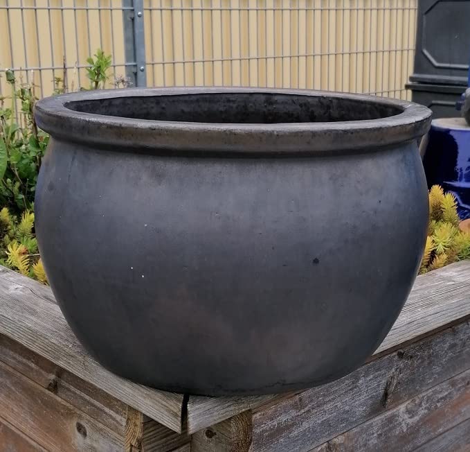 Generisch NEU !! B-Ware ! Frostfester Grauer - Anthrazitfarbener Blumentopf/Pflanzschale ca. 36 cm Durchmessser,grau glasierte Keramik Steingut Garten Deko Blumenkübel Pflanztopf