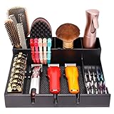 Stylist Tool Box Organizer, Hair Accessory Organizer, Salon Hair Clipper, Professional Hair Clipper Workstation, Holds 3 Trimmers, Multi-Compartment Design, with Scissor Slot (Black)