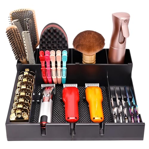 Stylist Tool Box Organizer, Hair Accessory Organizer, Salon Hair Clipper, Professional Hair Clipper Workstation, Holds 3 Trimmers, Multi-Compartment Design, with Scissor Slot (Black)