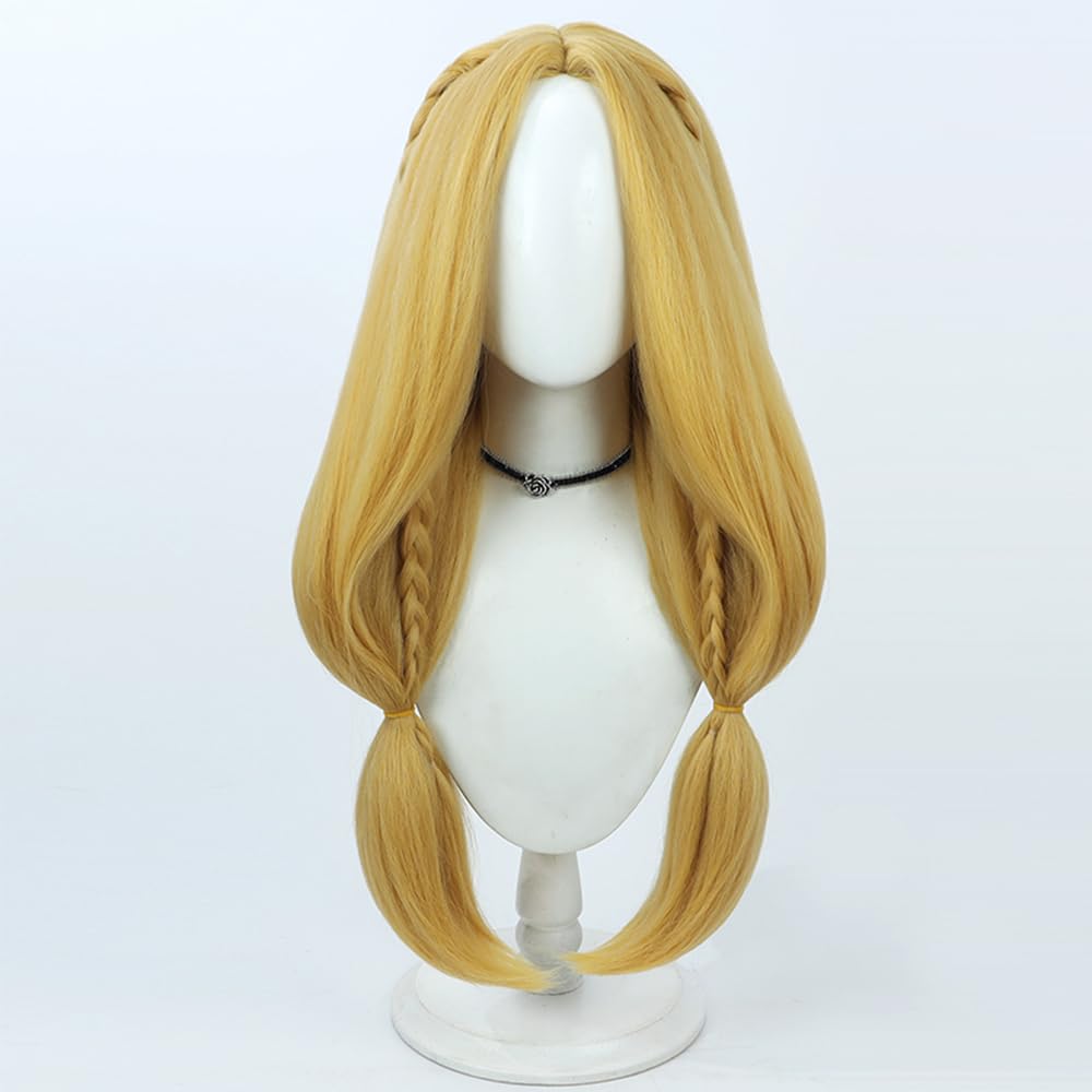 Anime Cosplay Wig Long Golden Hair Wig Long Straight Wigs with Bangs Heat Resistant Cosplay Show Wigs + Ears 28 inches (Golden)