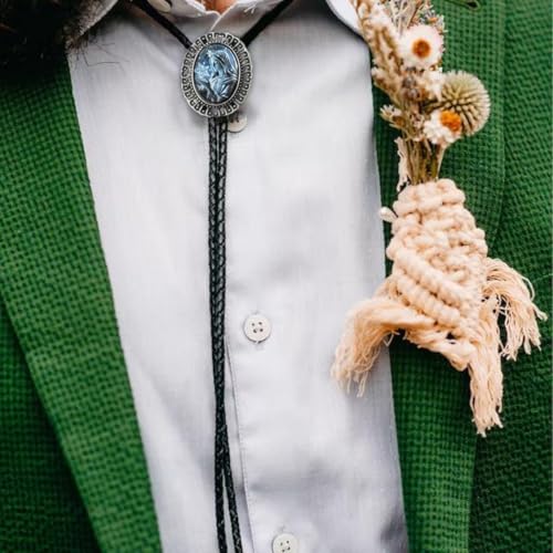 Image of AZORA Western Cowboy Bolo Tie Men Leather Necktie Leather Cord Turquoise Stone Bolo Ties for Men Women