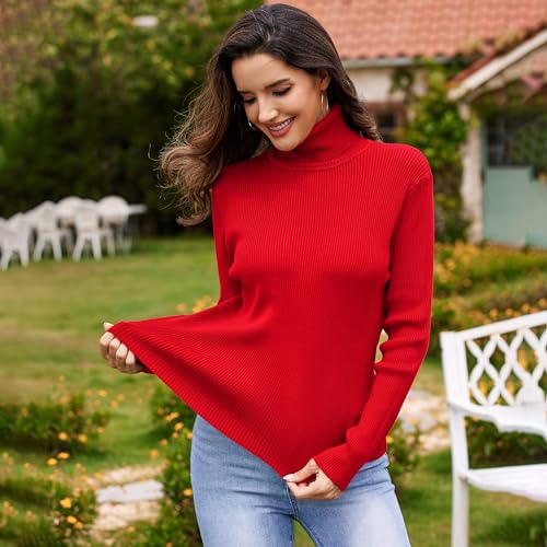 Women's Turtleneck Ribbed Pullover Fashion Long Sleeve Knit Sweater Fall Basic Tops4