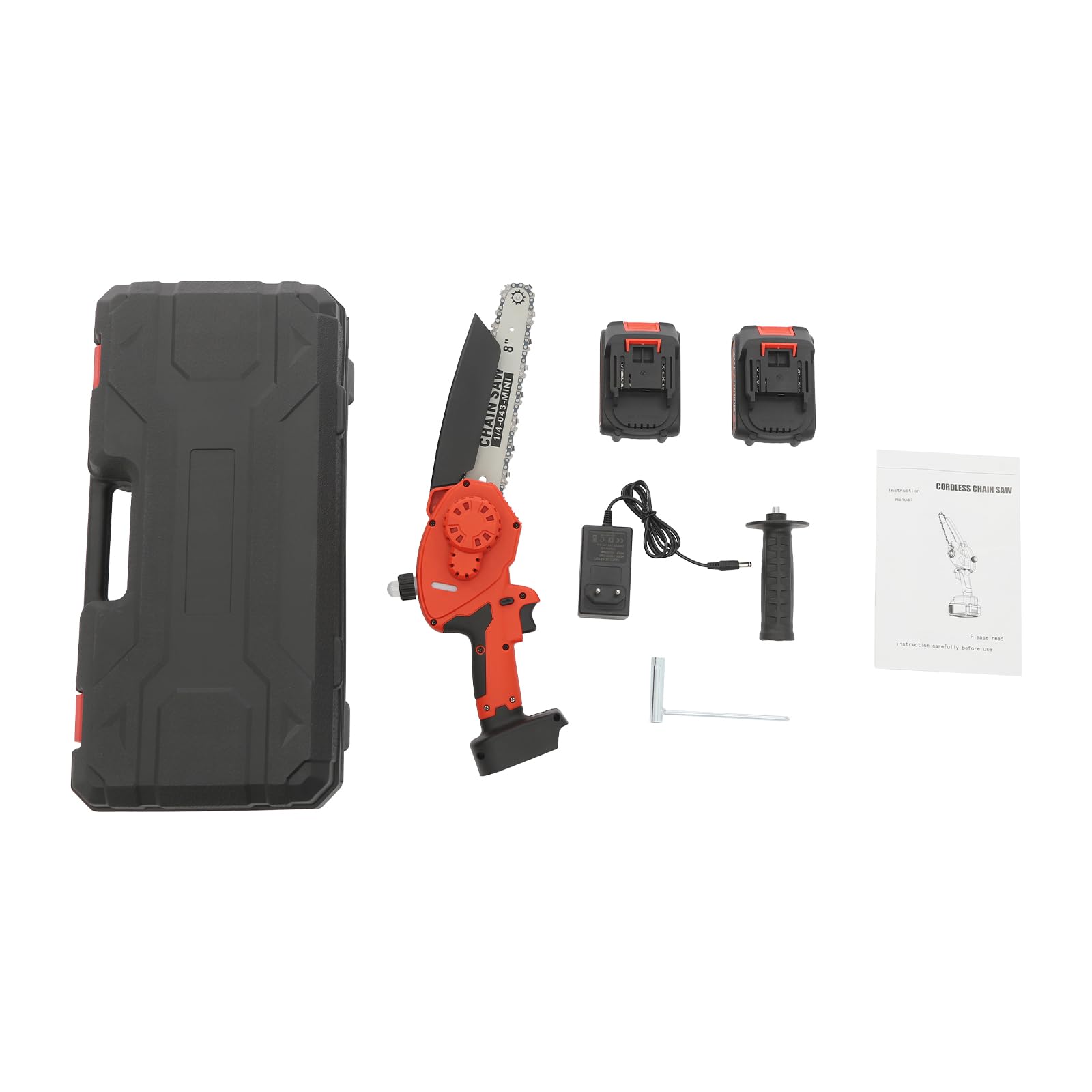 Podadora Mini Motosierra 800W 8 pulgadas Batería Eléctrica Sierra de podar 2750RPM, 18 x 18 x 42 cm - Negro+ Rojo
