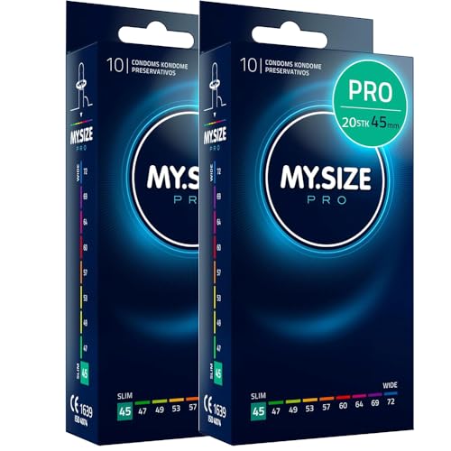MY.SIZE PRO 20 unidades 45 mm ELITE – Extra fino, látex Vytex altamente purificado para menos olor, muy fáciles de abrir y desenrollar