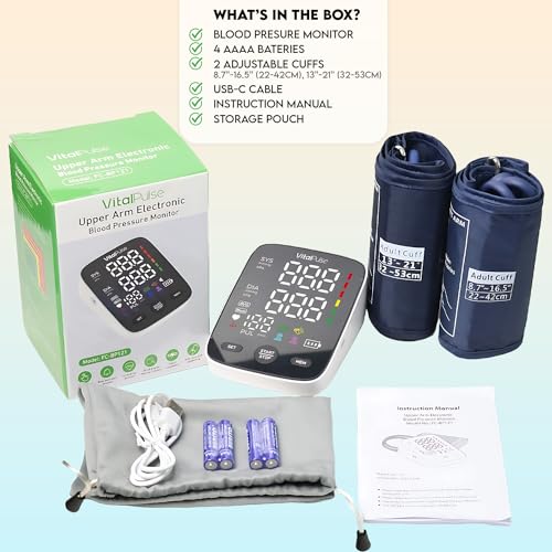 Vitalpulse BP-121 Blood Pressure Monitor - Digital Bp Monitor With 8.7 Inch - 16.5 Inch Cuff And 13 Inch - 21 Inch Cuff (Set Of 2) Automatic Blood Pressure Cuff For Upper Arm With Large Led Display thumb #4