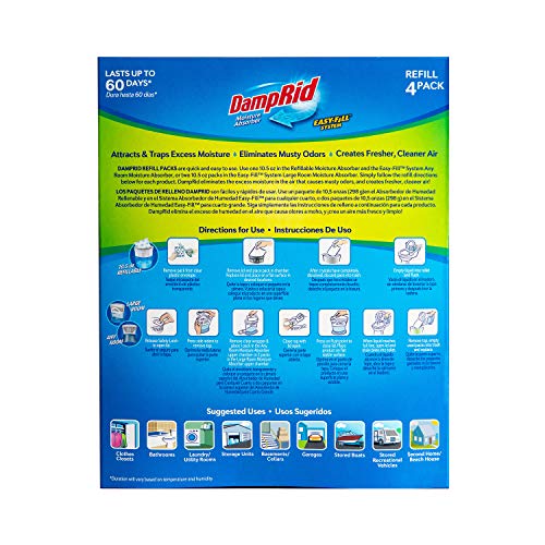 Damprid 10.5 Oz Fragrance Free Absorber Easy Fill Refill Packs-4 Count – Attracts & Traps Moisture For Fresher, Cleaner Air, Blue/White #TOP2