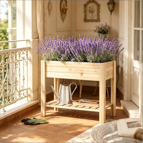 Jardinera de madera para hierbas y verduras con espacio de almacenaje 5