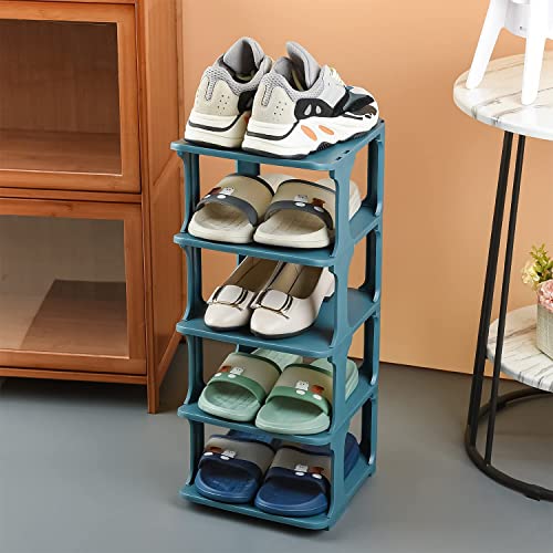 Senhill Estante Zapatero Plástico 5 Niveles Organizador de Almacenamiento de Zapatos Apilable Zapatero para Armario Dormitorio Entrada (Azul) Cover