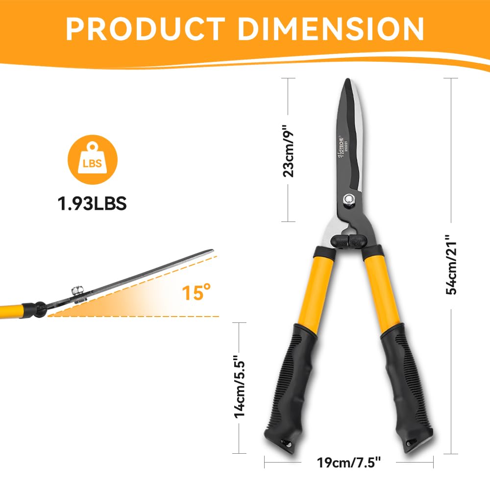 Hoteche Tijeras cortasetos de acero al carbono de 21''/540 mm con mango de PVC, Herramientas Jardineria, ideal para podar árboles y arbustos