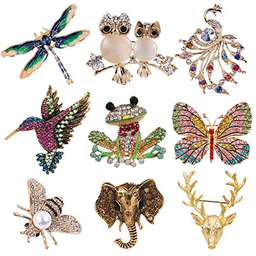 Owl Hummingbird Butterfly Dragonfly Peacock Frog Bee Zoo World Kingdom Crystal Brooch Pin for Women Girls Overcoat Sweater Decoration Jewelry-E Dragonfly4