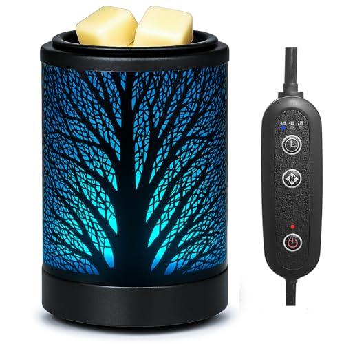 MeplLivs Wax Melt Warmer 2-in-1 Candle Wax Warmer with Timer-PTC Heating Plate with 7 Colors LED Changing Light Reusable Silicone Fragrance Warmer for Home Office Gifts & Decor
