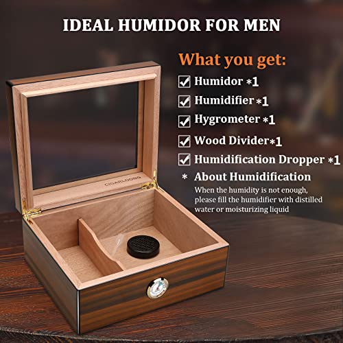 Cigarmall Cigar Humidor With Hygrometer And Humidifier Desktop Storage Box For 40-56 Cigars Spanish Wood Divider Glass Top Cigar Case For Cigar Lovers(Brown) #TOP2