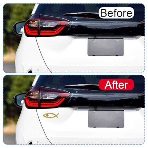 Image of Christian Cross Fish Auto Emblem, Jesus Fish Car Emblem, Weatherproof Christian Symbol Ichthus Cross Decal, Chrome Sliver Badge Bumper Stickers Car Accessories Fit for Most Vehicles (Gold)