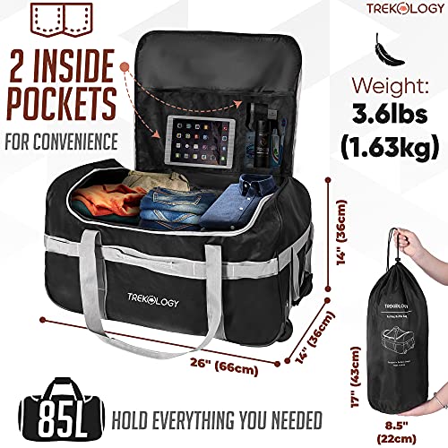 Rolling Duffle Bag with Wheels, 85L Large Duffel Luggage Bags for Travel, Black Wheeled Duffel Bag Luggage, Carry on Rolling Duffel Bags for Traveling, Foldable Collapsible Duffle Bag with Rollers