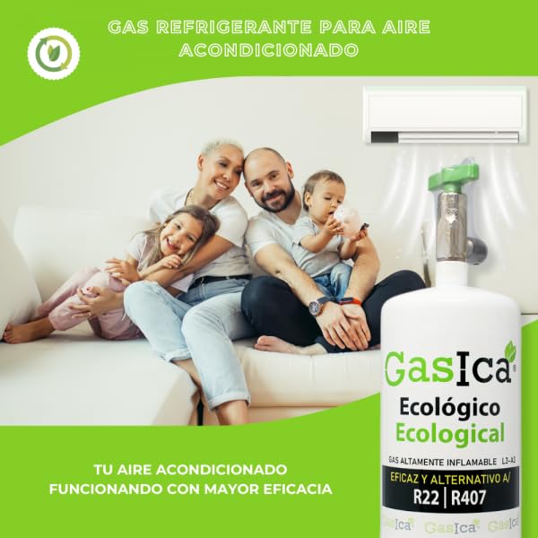 Bilake Gas refrigerante para Aire Acondicionado gasica Gas ecológico Pro V2 propano R290, 400g con Valvula, sustituye Gas R22, R407