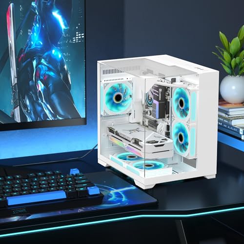 GOPIE ITX PCケース T03 ホワイト ミニタワー ゲーミングコンピュータシャーシ 3面パノラマ強化ガラス付き ゲーミングデスクトップPCホスティングケース 240mm RAD/Mini ITX Mobo対応 - ファンは含まれていません
