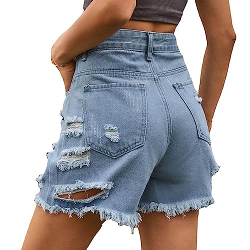 Pantaloncini,Pantaloncini Di Jeans Da Donna Irregolare Strappato Grezzo Nappa Sfilacciata