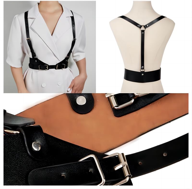 Chest Harness For Women,Women’s Faux Leather Harness Belt – Adjustable Gothic Punk Waist Strap with Buckle Closure – Fashionable Suspender Chest Harness for Dresses, Cosplay & Festival Outfits3