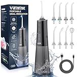 Water Flosser, Vimmk Cordless Oral Irrigator for Teeth, Gum, Braces Deep Cleaning, 8 Tips, 5 Modes, 300ML Rechargeable Water Dental Flosser, IPX7 Waterproof, Portable Design for Home Travel (Black)