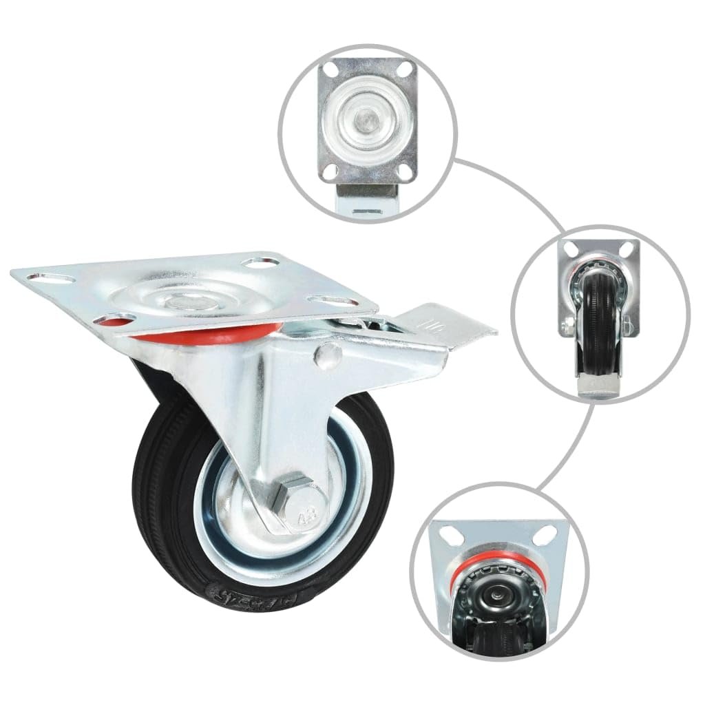 8 Stück Lenkrollen 75 mm - Schwerlastrollen mit Bremse, Gummi-Räder für Möbel, Werkbänke, Wagen, geräuschlos und bodenschonend