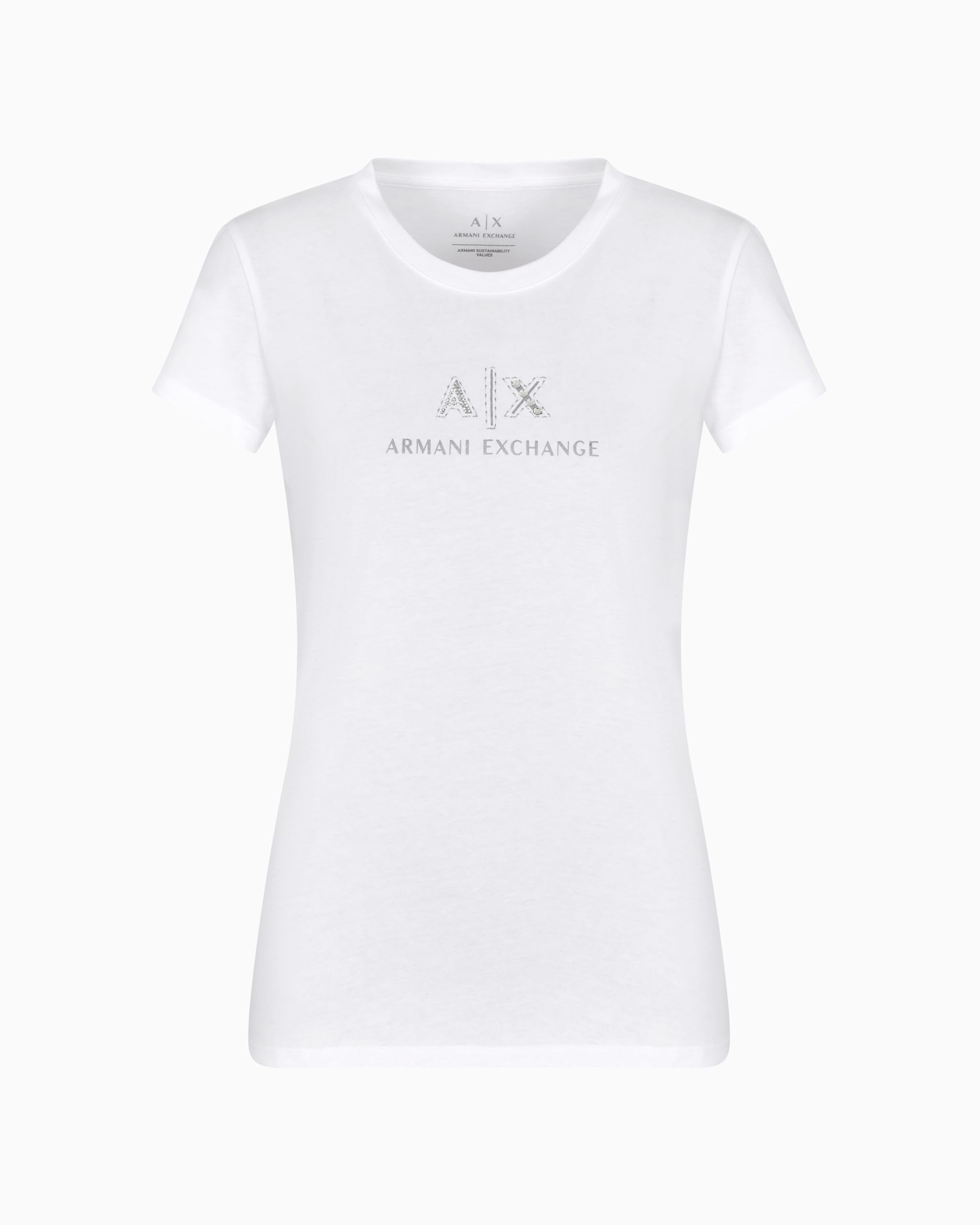 Armani Exchange Women's Arte Sella, Shiny Logo,Regular Fit,White,M