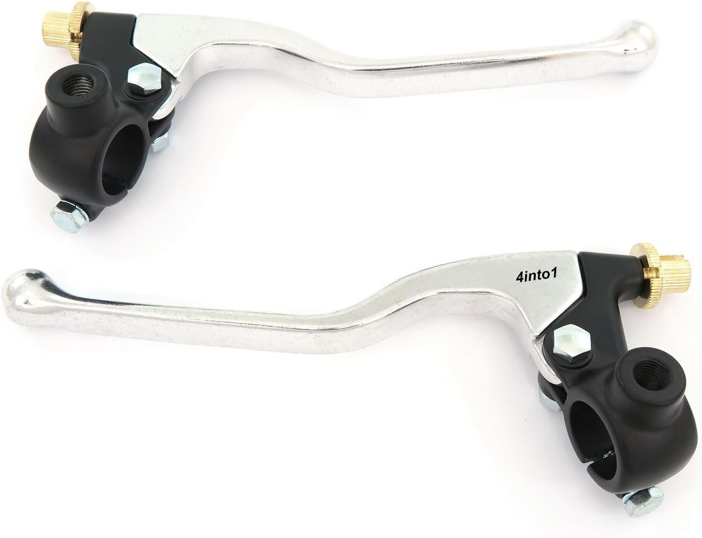4into1 Motorcycle GP Lever Assembly Set w/Mirror Mount Perch - Clutch + Drum Brake - Black & Chrome - 7/8" - Fits Honda Kawasaki Suzuki Yamaha