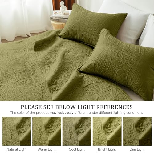 akkialla Twin Quilt Set,Olive Green Lightweight Bedspread with Coin Pattern, Soft Microfiber Coverlet for All Seasons, Elegant Modern Home Style (1 Quilt, 1 Pillow Sham)
