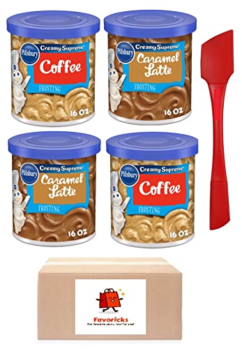 Pillsbury Coffee And Caramel Latte Flavor Creamy Supreme Frosting Icing Set Includes 2 Cans Of Each Flavor Plus Silicon Scraper Packaged By Favoricks #TOP2