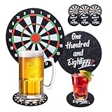 6 Stück Filzuntersetzer Rund, Lustige Darts Geschenke für Männer, Dartfans, Dart Zubehör, Accessoires, Filz Untersetzer für Gläser mit Spruch und Dartscheibe, Glasuntersetzer und Bierdeckel Pappe