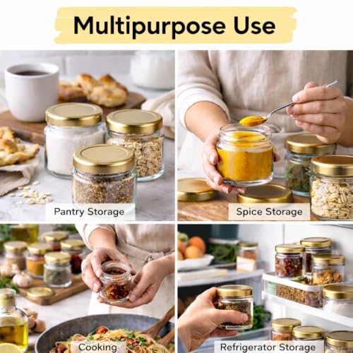 Image of Pure Source India Premium 20gm Clear 6 Pcs Glass Jar with Gold Lug Cap | Airtight Food Storage Jar for Honey, Jam, Pickles, Spices & Preserves
