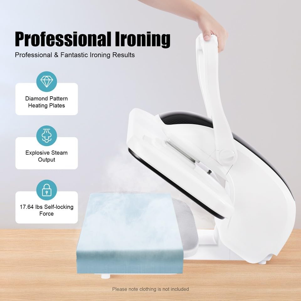 1600W Intelligent Steam Press Machine with Touch Screen, Digital Fabric Steam Iron Press with 5 Fabric Modes & 1L Water Tank, Tabletop Clothes Press for Nylon, Silk, Wool, Cotton and Linen